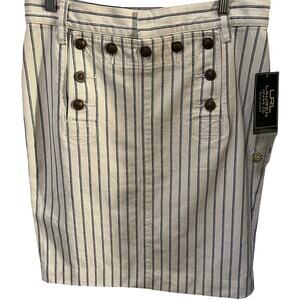 NEW Lauren Ralph Lauren Jean Skirt Size 4 White & Blue Pinstripe Sailor Style